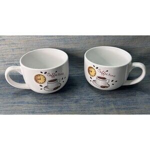 Trista 2 Piece Jumbo Coffee Time Oversized Ceramic Mug Cups Large White Set